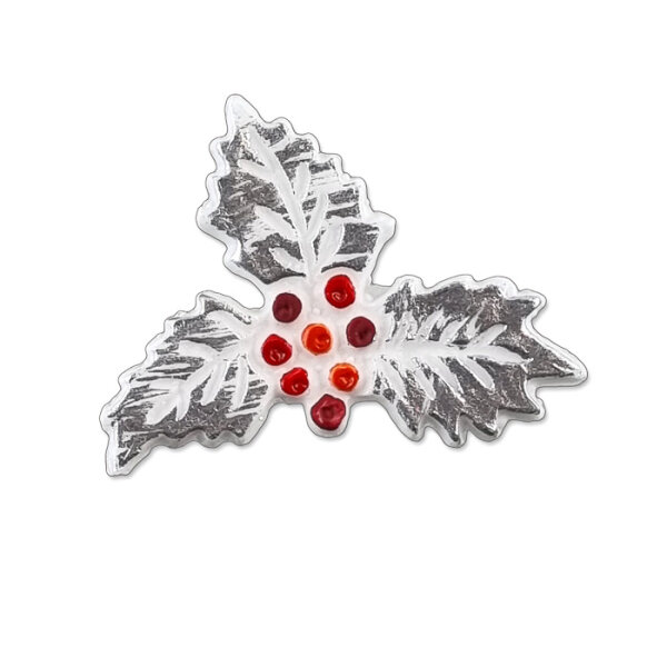 Verzierwachsmotiv Stechpalme- Zweig mit Blüte 4x3 cm