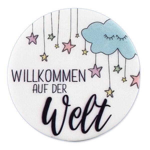 Wachsmotiv rundes Wachsbild Willkommen auf der Welt 5,7 cm