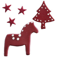 Wachsmotiv Nordisches Set bordeaux: Pferd, Tannenbaum, 3...