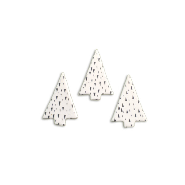 Verzierwachs Tannenbaum weiß mit schwarzen Dreiecken, 3St.