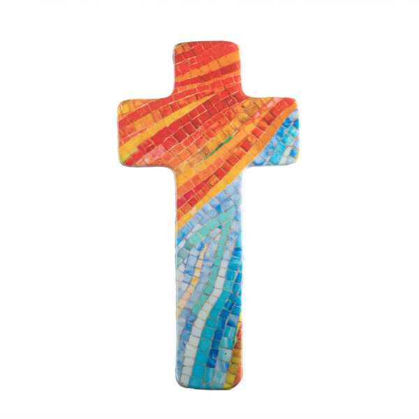 Wachsmotiv Kreuz Steinmosaik rot und blau | 11,5x6cm