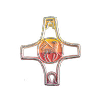 Wachsmotiv Osterkreuz mit Lamm und A+O, gelb-orange...