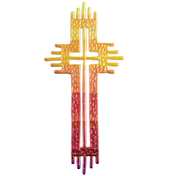 Wachsmotiv Kreuz gelb-orange-rot 14,7x7cm, zum Kerzen gestalten