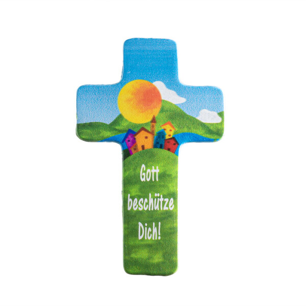 Wachsmotiv Kreuz mit Dorf u. Sonne 9,7x6cm, zum Kerzen gestalten