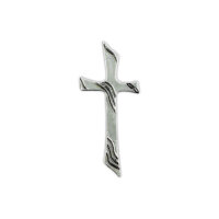Wachsmotiv Trauerkerze -  Graues Kreuz mit schwarzen Wellen