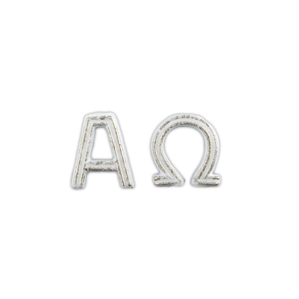 Wachsmotiv Alpha & Omega Symbol weiß- silber