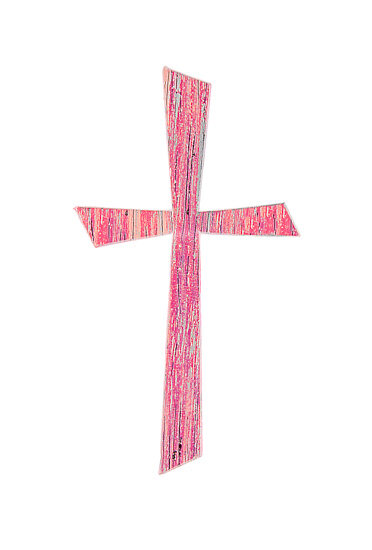 Wachsmotiv Kreuz modern 10,5 cm, pink lachs silber
