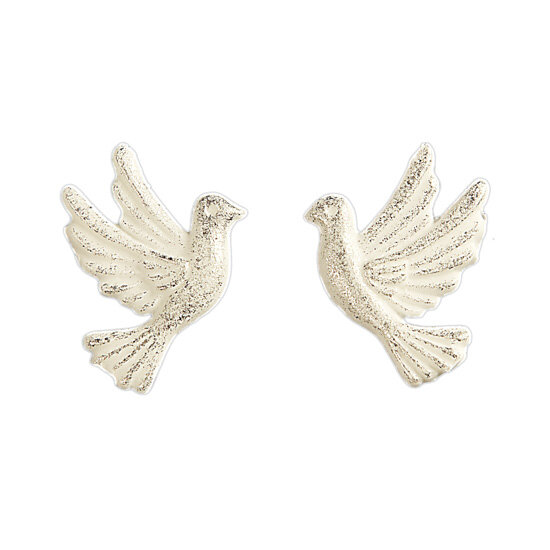 Wachsmotiv Hochzeitskerze - 2 Tauben rechts und links fliegend weiß-silber 3,1cm