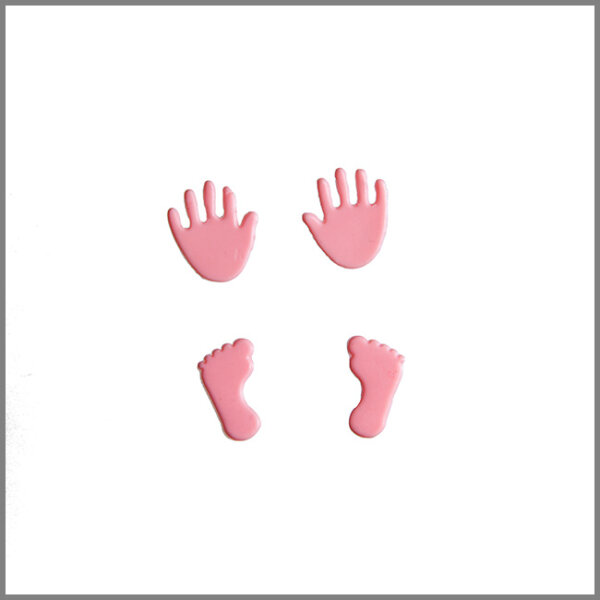 Wachsmotiv Taufkerze - Rosa Babyfüsschen und -händchen