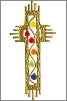 Wachsmotiv Goldenes Kreuz mit bunten Tropfen
