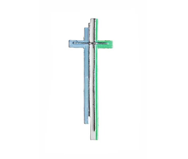 Wachsmotiv Kreuz in hellblau-weiß-türkis mit Silber