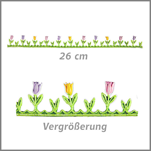 Wachsmotiv Borte mit bunten Tulpen, 26cm
