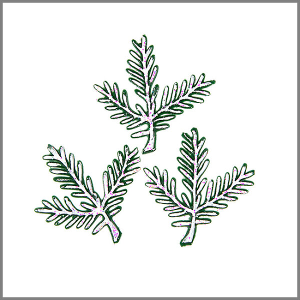 Wachsmotiv Weihnachtskerzen - Tannenzweige, weiß-glitzernd, 3St.