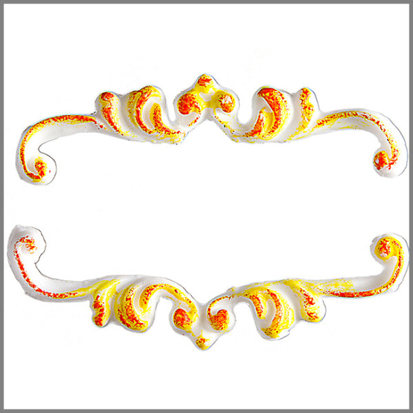 Verzierwachs Motiv Barock-Ornament weiß-gelb-orange, 2St.