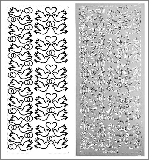 Sticker Tauben, Herzen und Ringe silber