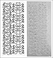 Sticker Tauben, Herzen und Ringe silber