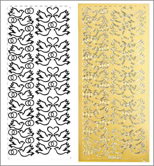 Sticker Tauben, Herzen und Ringe gold