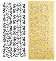 Sticker Tauben, Herzen und Ringe gold