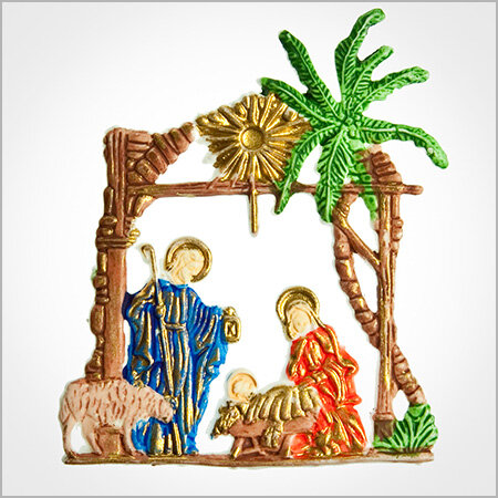 Wachsmotiv Weihnachtskerzen - Heilige Familie bunt bemalt