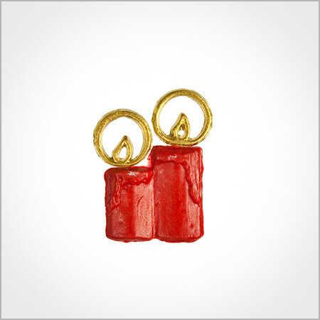 Wachsmotiv Weihnachtskerzen - Doppelkerze rot, mit goldenen Flammen