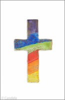 Wachsmotiv Kreuz, Regenbogenfarben gold betupft