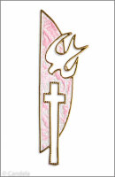 Wachsmotiv Taufkerzemblem mit Kreuz u. Taube, rosa-gold