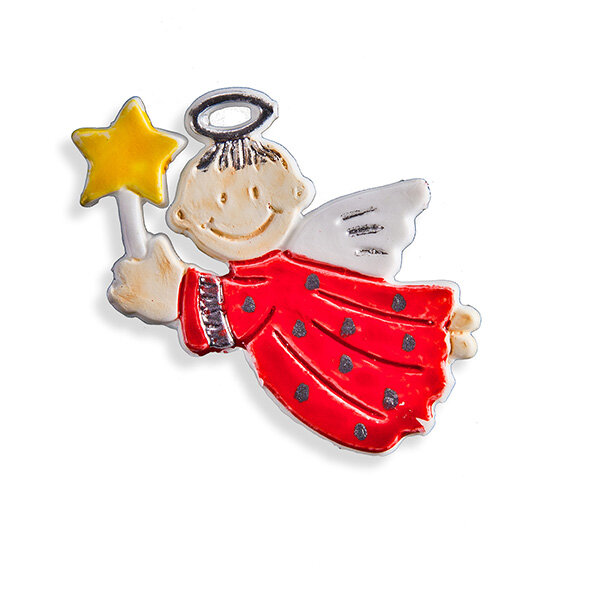 Wachsmotiv Weihnachtskerzen - Engel mit Stern rot-silber bemalt