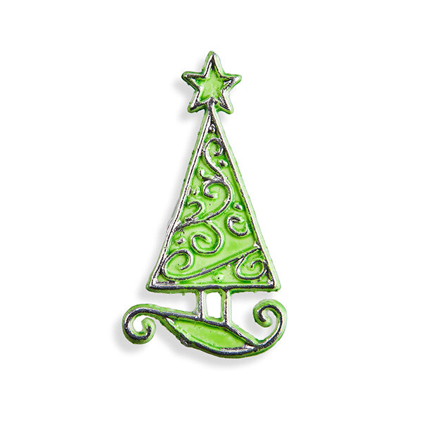 Wachsmotiv Weihnachtskerzen - Grün-silbriges Tannenbaum-Ornament 6.5cm