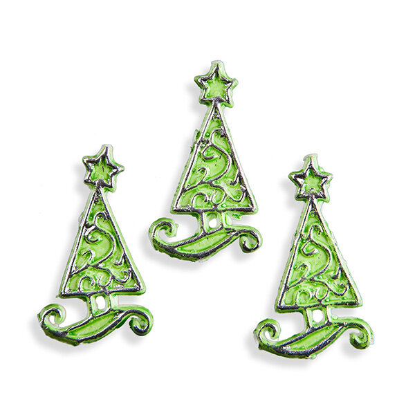 Wachsmotiv Weihnachtskerzen - Grün-silbriges Tannenbaum-Ornament 4cm. 3 St.
