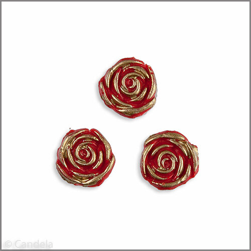 Wachsmotiv Rosenblüte 1,8cm rot-gold 3 St.