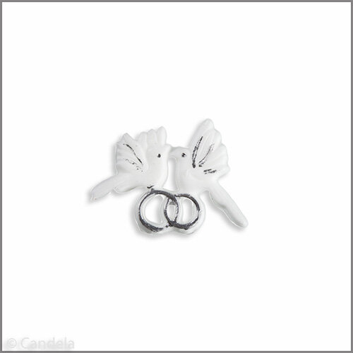 Wachsmotiv Hochzeitskerze - Tauben mit Ringen, weiß-silber