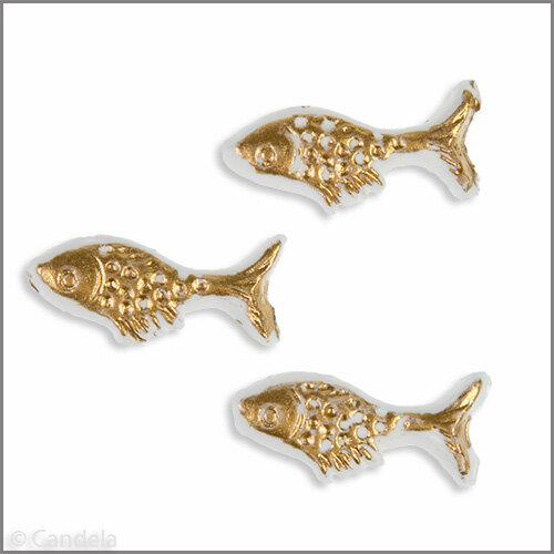 Wachsmotiv - Fische weiß-gold 3 St.