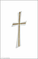 Wachsmotiv Kreuz 11cm, gold auf weiß, zum Kerzen...