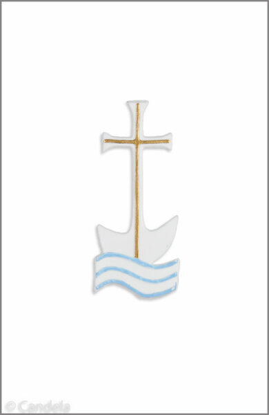 Wachsmotiv Schiff mit Kreuz und Wasser